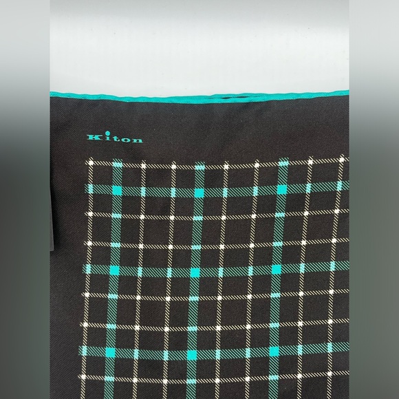 100% NWT KITON Silk Pocket Square  Brown - Turquoise. (15 X 15) - Picture 3 of 7